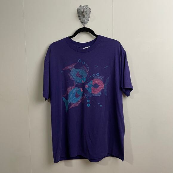 Vintage XL goth under the sea angler fish graphic t-shirt short sleeve tropical - Picture 1 of 8